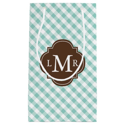Mit Monogramm tadelloses grünes Gingham-Muster Kleine Geschenktüte (Vorderseite)