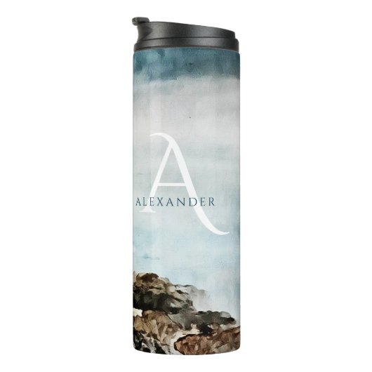 Mit Monogramm Tahoe Seen Wasserfarbenwelt Landscha Thermosbecher (Nach rechts gedreht)