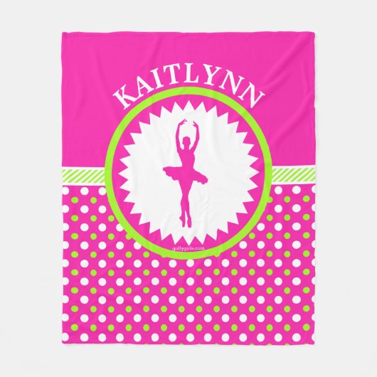 Mit Monogramm Tänzer rosa und grüne Polka-Punkte Fleecedecke (Vorderseite)