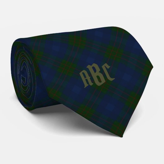 Mit Monogramm Tartan Blue & Green Kariert Krawatte (Gerollt)