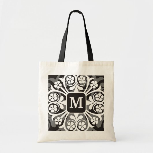 Mit Monogramm Taschen-Tasche-Weiße Blumengrenze Tragetasche (Vorne)