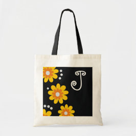 Mit Monogramm Taschentaschen:: Gelbe Blumen Tragetasche