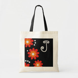 Mit Monogramm Taschentaschen:: Rote Blumen Tragetasche