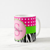 Mit Monogramm Tasse des rosa und grünen Zebra (VorderseiteRechts)