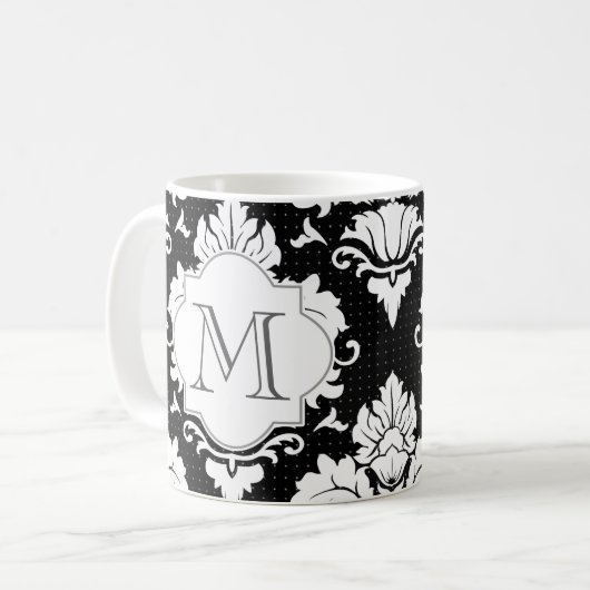 Mit Monogramm Tasse für Schwarz-Weiß-Damast (Vorderseite Links)