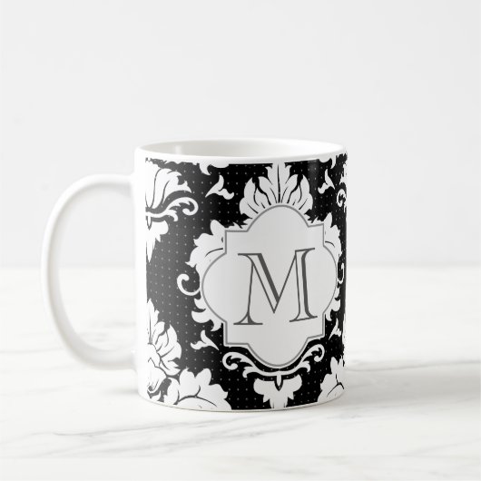 Mit Monogramm Tasse für Schwarz-Weiß-Damast (Links)