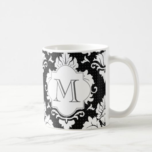 Mit Monogramm Tasse für Schwarz-Weiß-Damast (Rechts)
