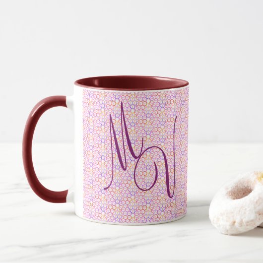Mit Monogramm Tasse geometrischer Hot Colors (Mit Donut)