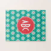 Mit Monogramm Teal Gänseblümchen Punkte Puzzle (Horizontal)
