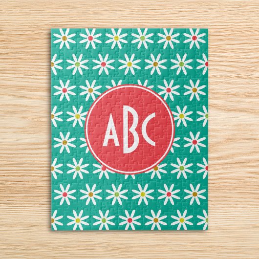 Mit Monogramm Teal Gänseblümchen Punkte Puzzle