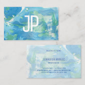 Mit Monogramm Template Blue Green Modern Abstrakt Visitenkarte (Vorne/Hinten)
