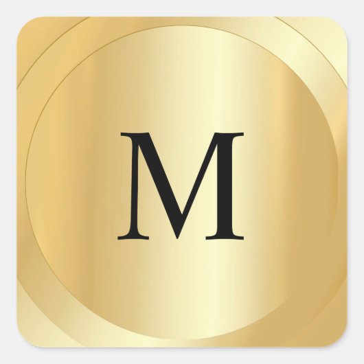Mit Monogramm Template-Imitate Gold Custom Modern Quadratischer Aufkleber (Vorderseite)