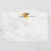 Mit Monogramm Template Weißer Marmor Elegantes Gol Mitteilungskarte (Vorne/Hinten)