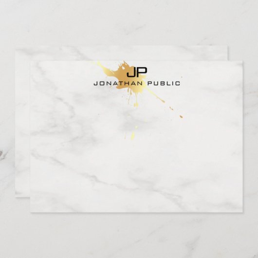 Mit Monogramm Template Weißer Marmor Elegantes Gol Mitteilungskarte (Vorne/Hinten)