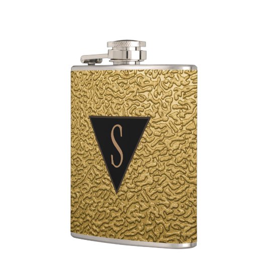 Mit Monogramm texturiertes Gold Flachmann (Links)