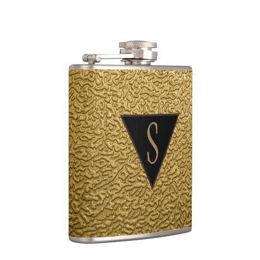 Mit Monogramm texturiertes Gold Flachmann (Rechts)