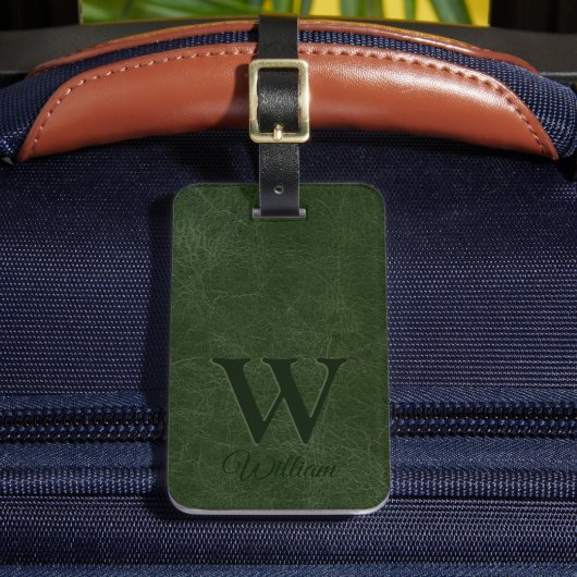 Mit Monogramm tiefwaldgrünes Kuhleder Gepäckanhänger (Vorderseite Insitu 2)
