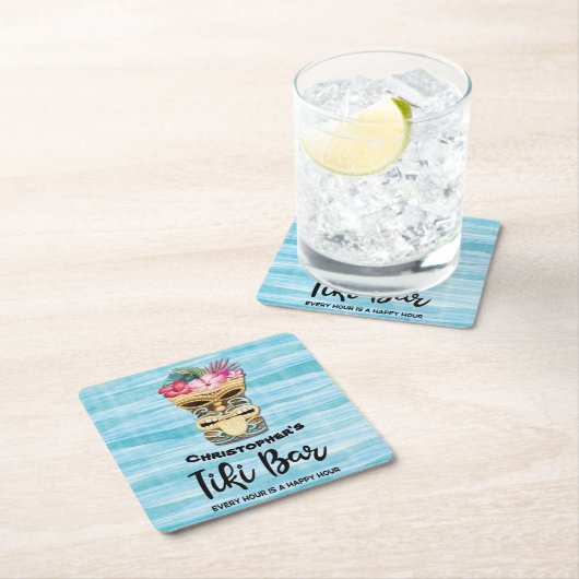 Mit Monogramm Tiki Bar Party Rechteckiger Pappuntersetzer (Vor Ort)