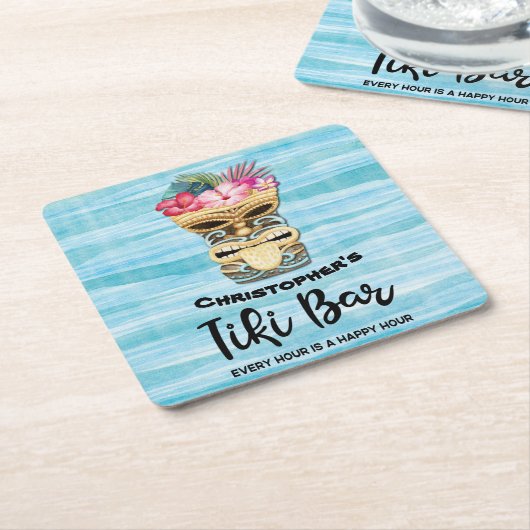 Mit Monogramm Tiki Bar Party Rechteckiger Pappuntersetzer (angewinkelt)