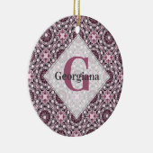 Mit Monogramm Tile Dusky Rose Cherry Blossom Manda Keramik Ornament (Rechts)