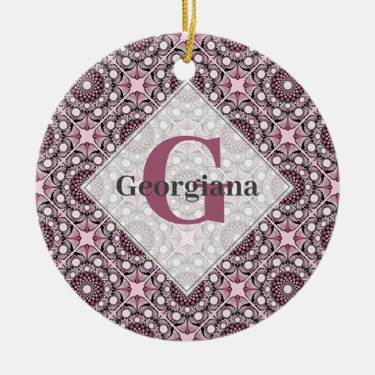 Mit Monogramm Tile Dusky Rose Cherry Blossom Manda Keramik Ornament (Vorne)