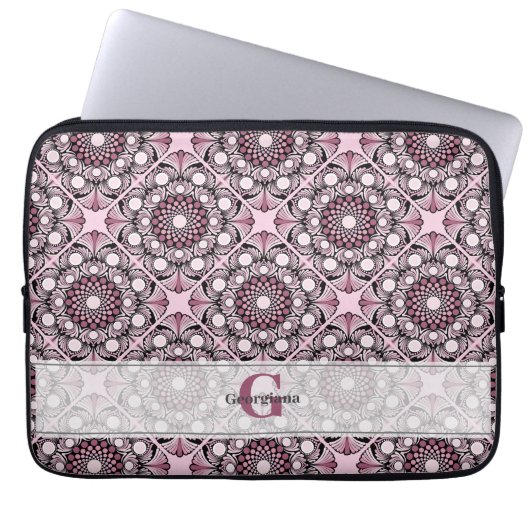 Mit Monogramm Tile Dusky Rose Cherry Blossom Manda Laptopschutzhülle (Vorderseite)