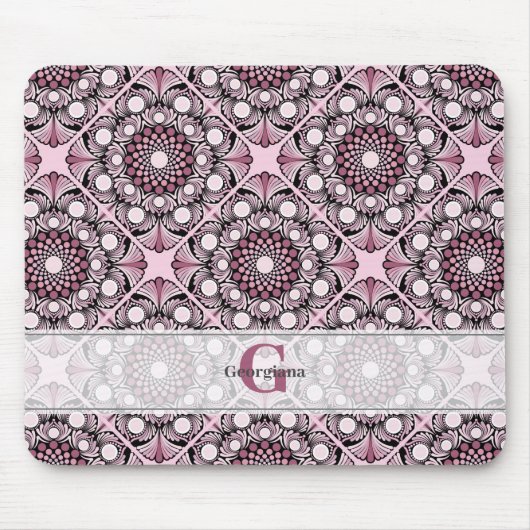 Mit Monogramm Tile Dusky Rose Cherry Blossom Manda Mousepad (Vorne)