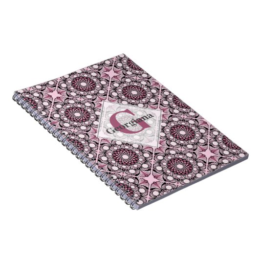 Mit Monogramm Tile Dusky Rose Cherry Blossom Manda Notizblock (Rechte Seite)