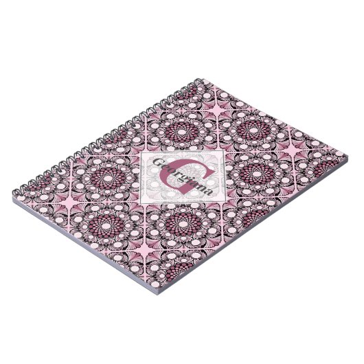 Mit Monogramm Tile Dusky Rose Cherry Blossom Manda Notizblock (Linke Seite)