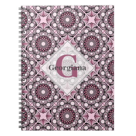 Mit Monogramm Tile Dusky Rose Cherry Blossom Manda Notizblock (Vorderseite)