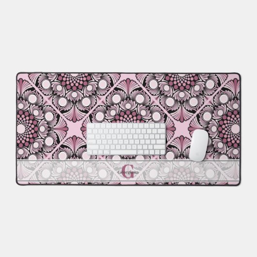Mit Monogramm Tile Dusky Rose Cherry Blossom Manda Schreibtischunterlage (Tastatur & Maus)