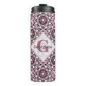 Mit Monogramm Tile Dusky Rose Cherry Blossom Manda Thermosbecher (Vorderseite)