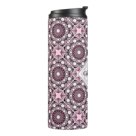 Mit Monogramm Tile Dusky Rose Cherry Blossom Manda Thermosbecher (Nach links gedreht)