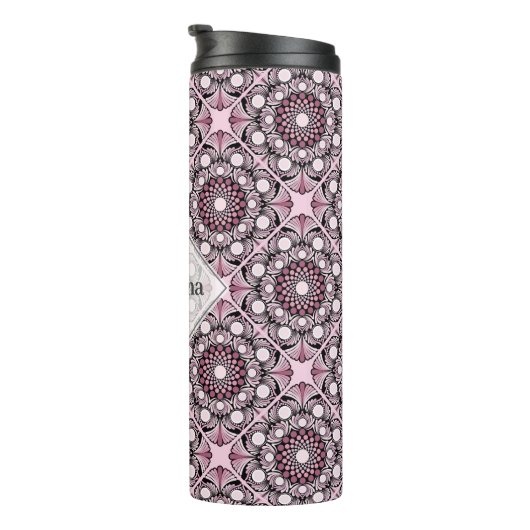 Mit Monogramm Tile Dusky Rose Cherry Blossom Manda Thermosbecher (Nach rechts gedreht)