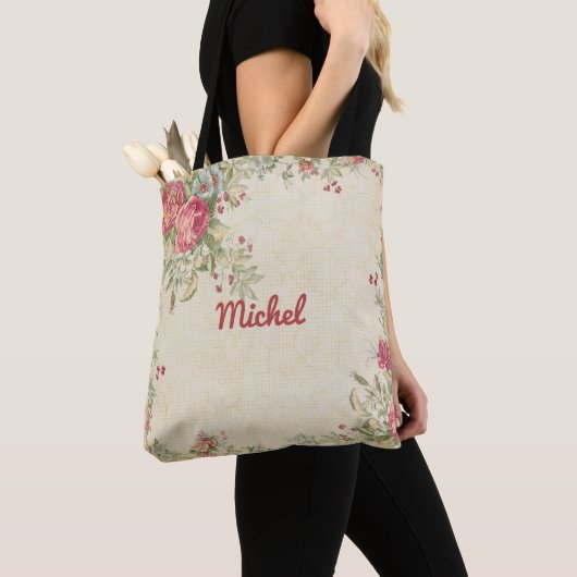 Mit Monogramm Totbeutel mit zartem Blumendesign Tasche (Von Nahem)
