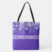 Mit Monogramm Tote Tasche mit violetten Blumen (Vorderseite)