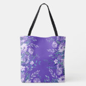 Mit Monogramm Tote Tasche mit violetten Blumen (Rückseite)