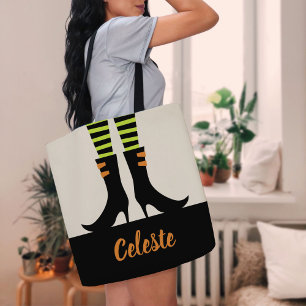 Mit Monogramm Trick oder Trete mit Hexenstiefeln Tasche