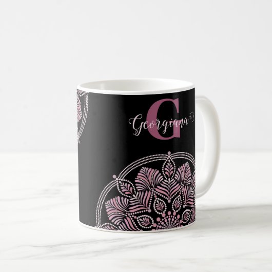Mit Monogramm trockene Rose Blumenfronten Dot Mand Kaffeetasse (VorderseiteRechts)
