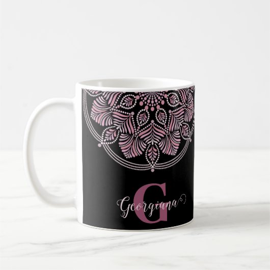 Mit Monogramm trockene Rose Blumenfronten Dot Mand Kaffeetasse (Links)