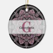 Mit Monogramm trockene Rose Blumenfronten Dot Mand Keramik Ornament (Links)