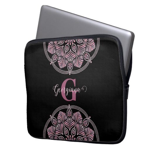 Mit Monogramm trockene Rose Blumenfronten Dot Mand Laptopschutzhülle (Vorderseite Links)