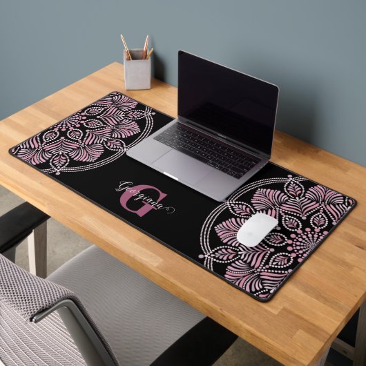 Mit Monogramm trockene Rose Blumenfronten Dot Mand Schreibtischunterlage (Büro 2)