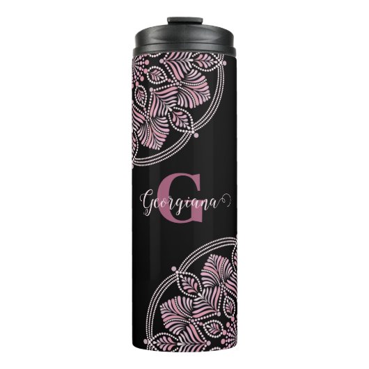 Mit Monogramm trockene Rose Blumenfronten Dot Mand Thermosbecher (Vorderseite)