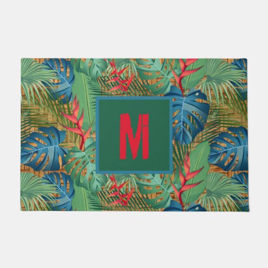 Mit Monogramm Tropenflora auf Wicker Print Fußmatte (Vorderseite)