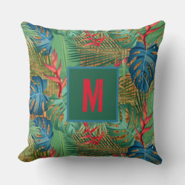 Mit Monogramm Tropenflora auf Wicker Print Kissen