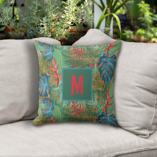 Mit Monogramm Tropenflora auf Wicker Print Kissen