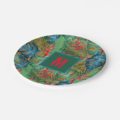 Mit Monogramm Tropenflora auf Wicker Print Pappteller (Schrägansicht)