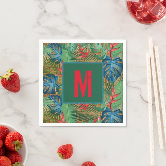Mit Monogramm Tropenflora auf Wicker Print Serviette (Beispiel)