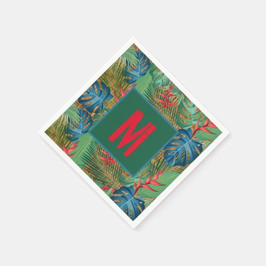 Mit Monogramm Tropenflora auf Wicker Print Serviette (Ecke)
